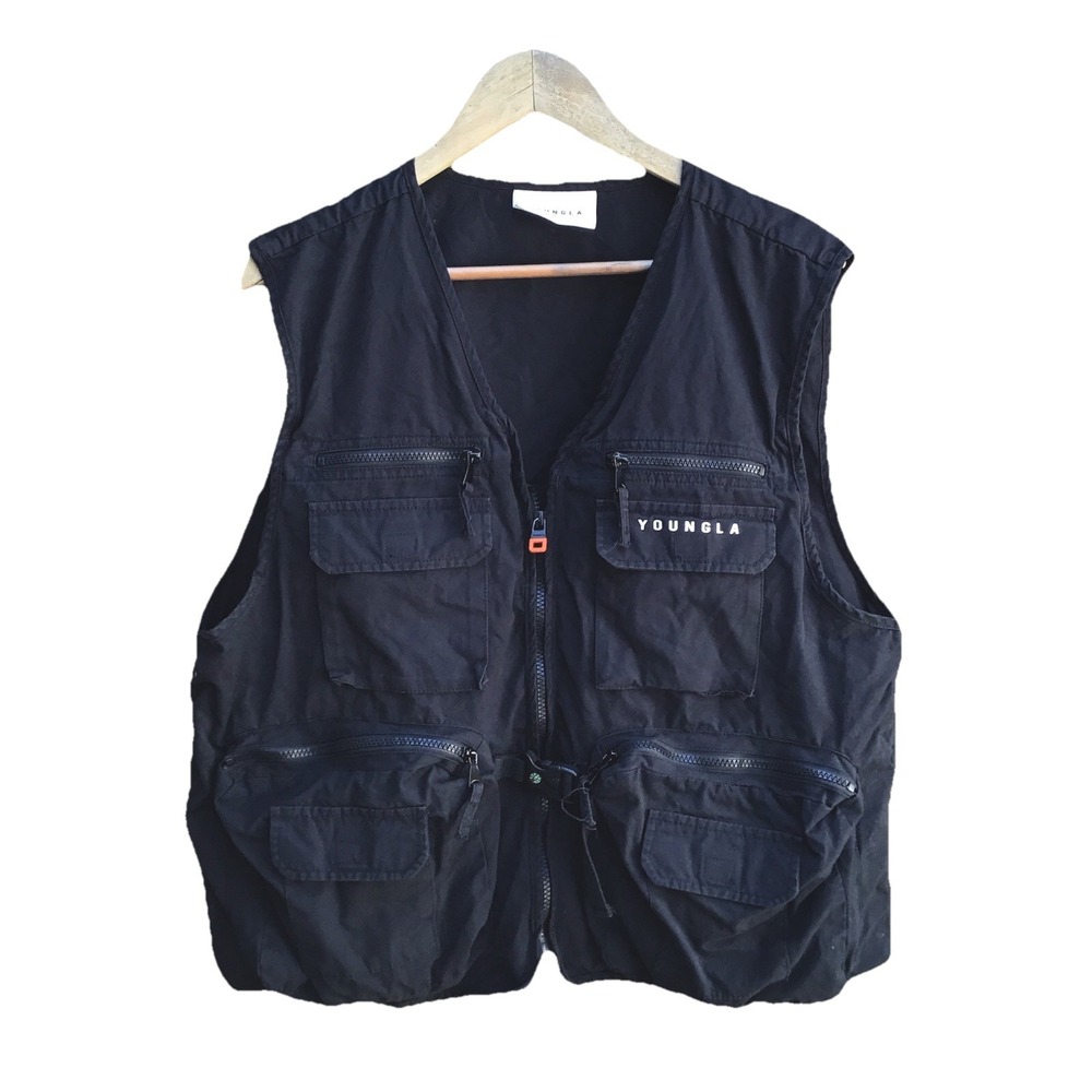 YoungLA Black Tactical Utility Cargo Vest Model 502 Multi Pocket Size Large